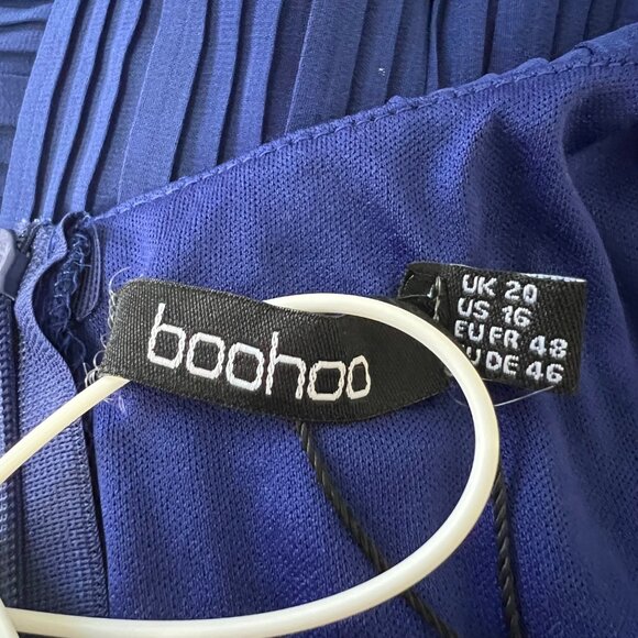 Boohoo Womens Plus Occasion Pleated Wrap Midi Dress Blue Short Sleeve size 16 - Picture 10 of 16